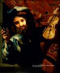 Kolaż obrazu "Wesoły Skrzypek" z wklejona twarzą Filipa Adamskiego.