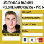 Legitymacja Radiowa Polskiego Radia Orzysz, z lewej strony zdjęcie posiadacza