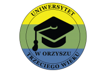 Logo Uniwersytetu Trzeciego Wieku w Orzyszu. W centrum czapka studencka.